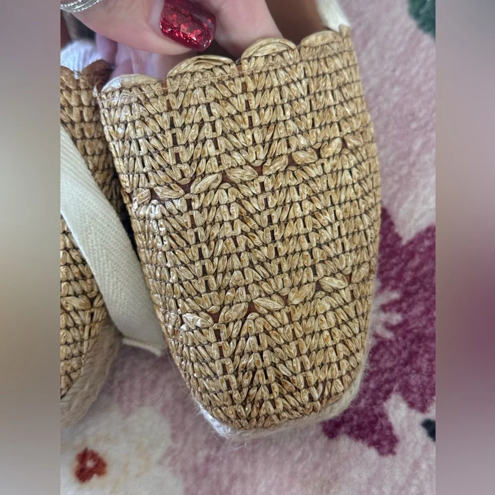 Modatrova Stilvi Raffia Espadrille Wedges Ankle Tie Natural EU 38